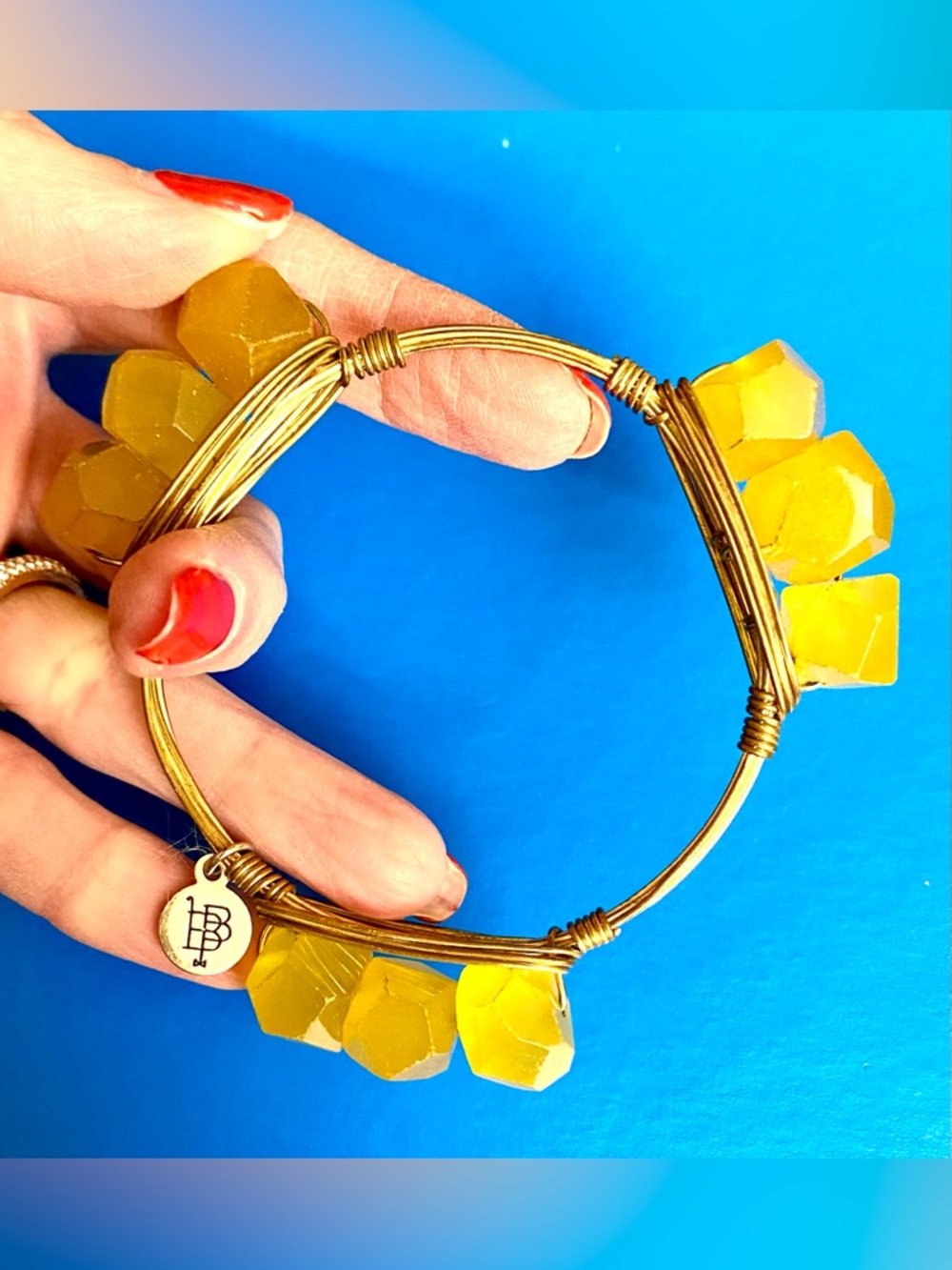 Bourbon and Boweties Bangles, Raw Amethyst Carnelian, & Amber in Brass Wire EUC - Picture 3 of 7